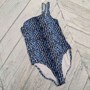 Jessica Simpson NWT Medium Blue Animal Print One Shoulder Piece Swimsuit